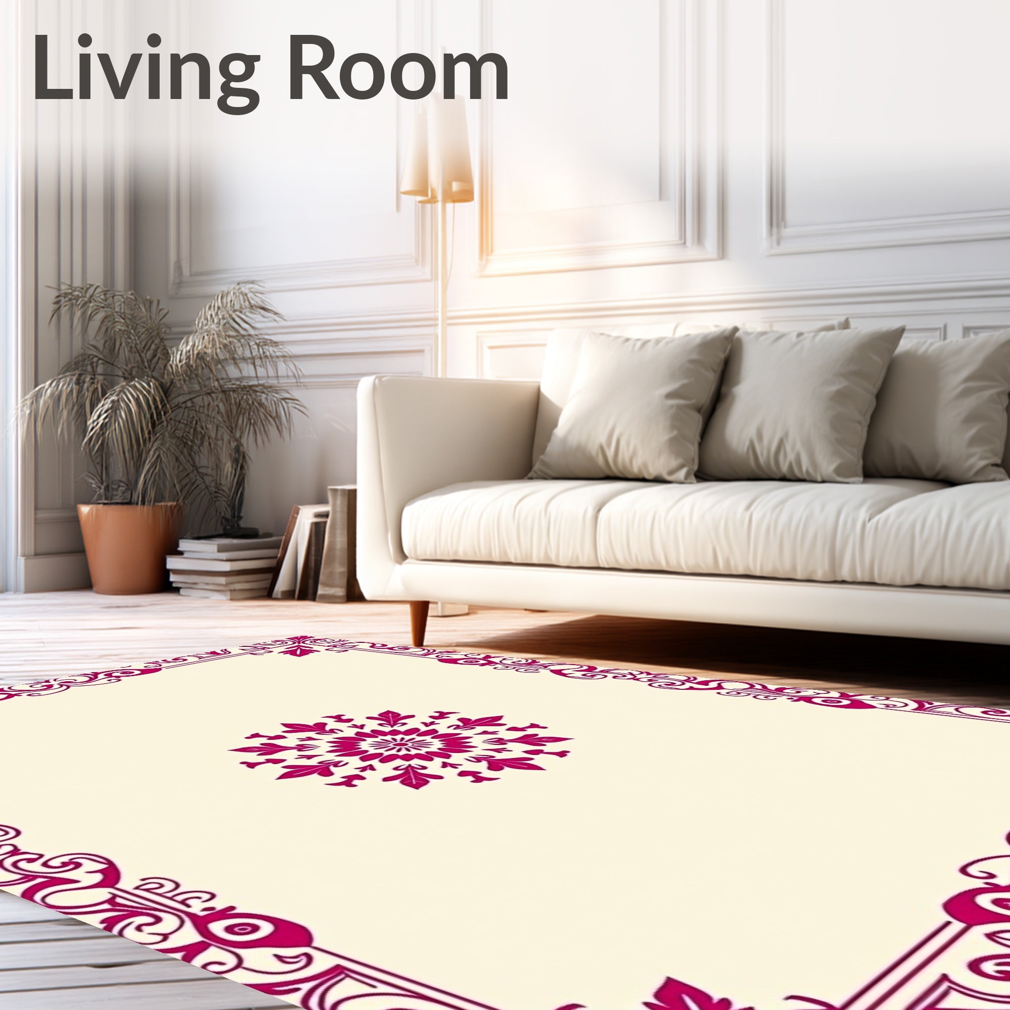Crimson Mandala Floral Border Rug