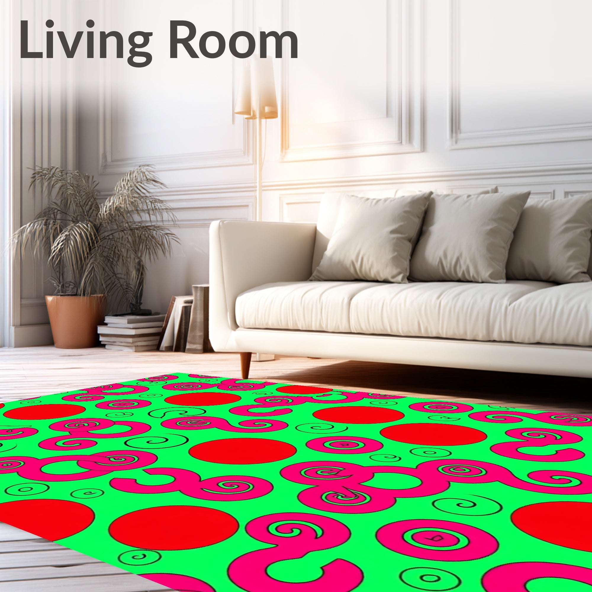 Vibrant Pink Swirl Red Dot Rug