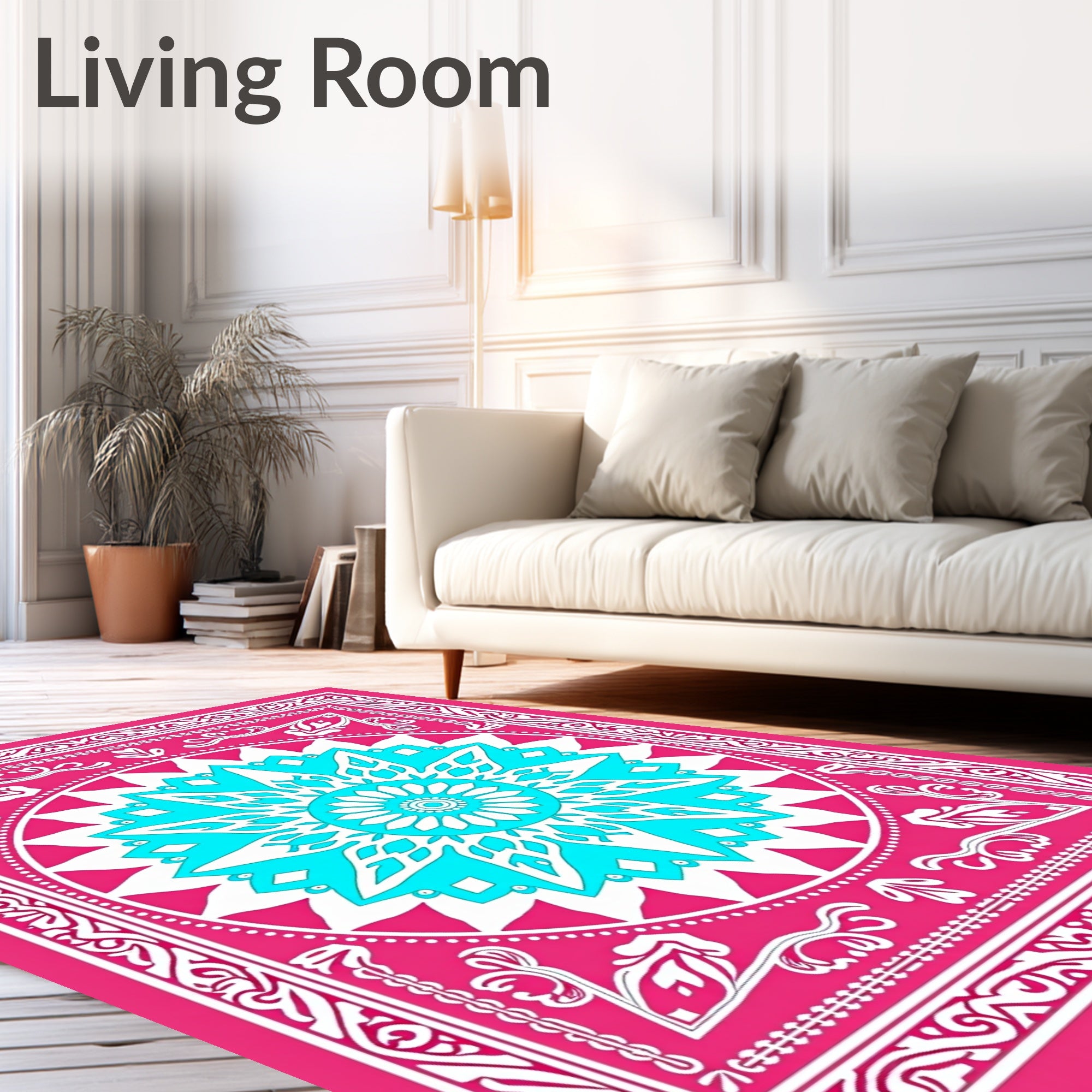 Bright Fuchsia Cyan Sunburst Medallion Rug
