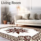 Brown Sunburst Emblem Cream Border Rug