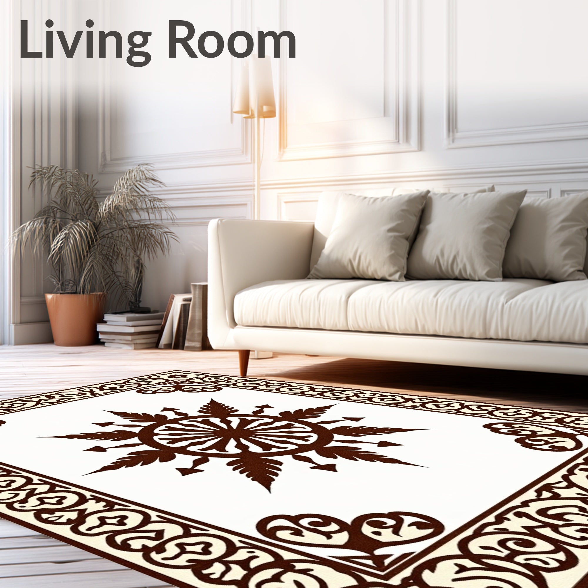 Brown Sunburst Emblem Cream Border Rug