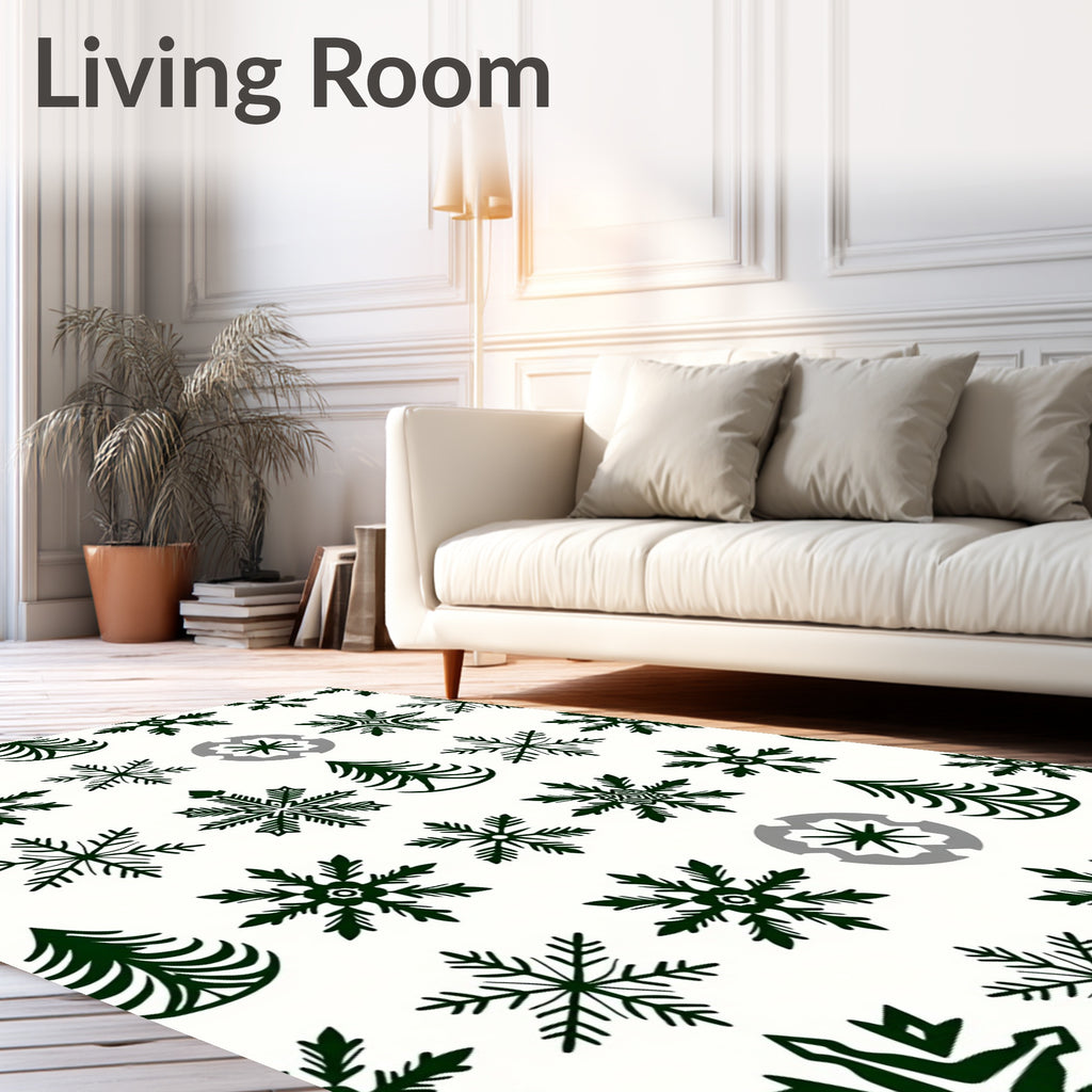 Dark Green Snowflake Christmas Tree Collection Rug