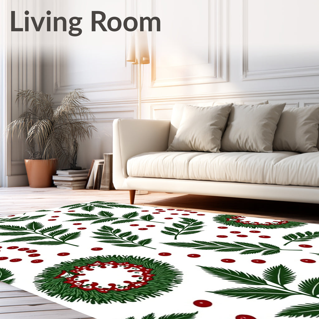 Green Fern Red Berry Wreath Rug