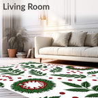 Green Fern Red Berry Wreath Rug