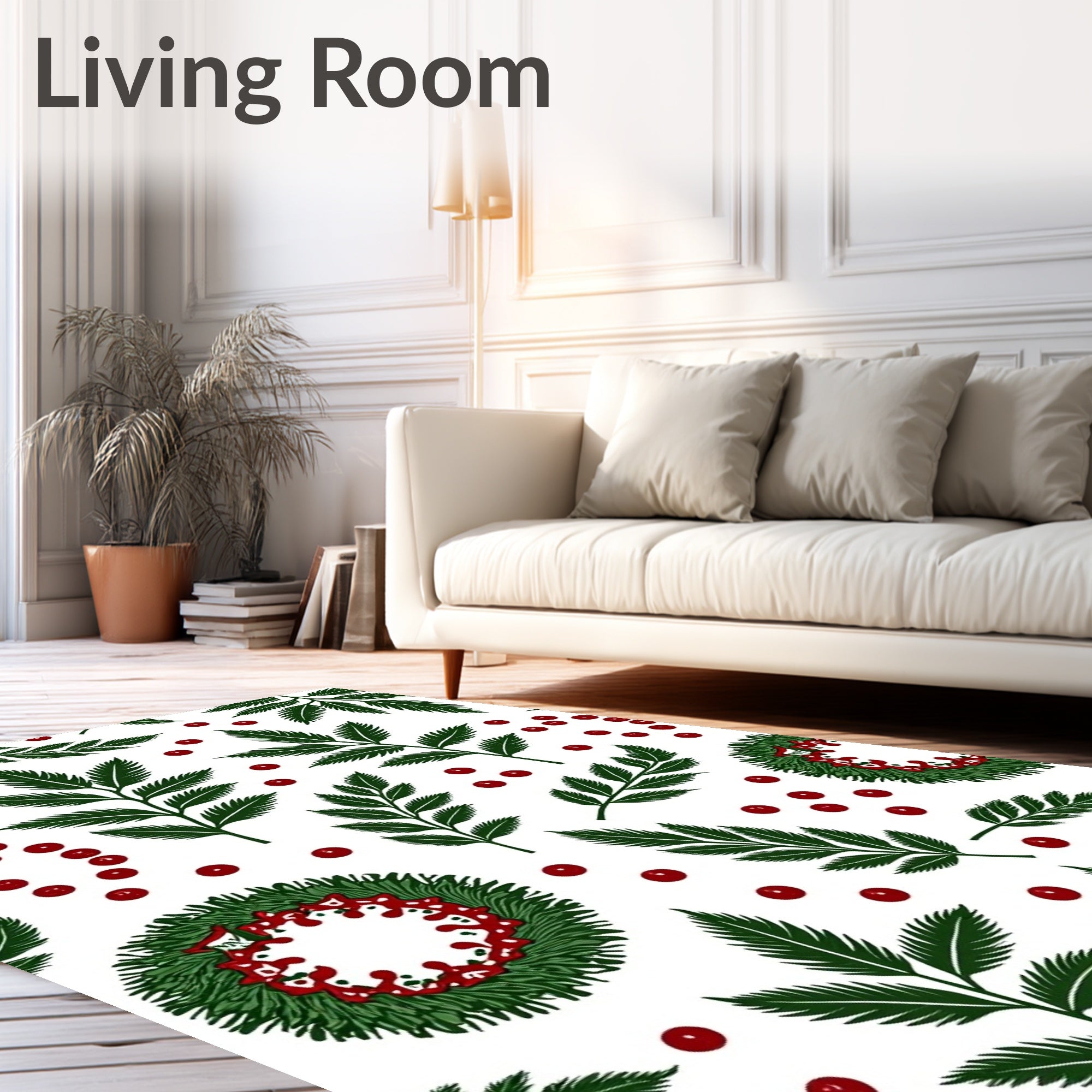 Green Fern Red Berry Wreath Rug