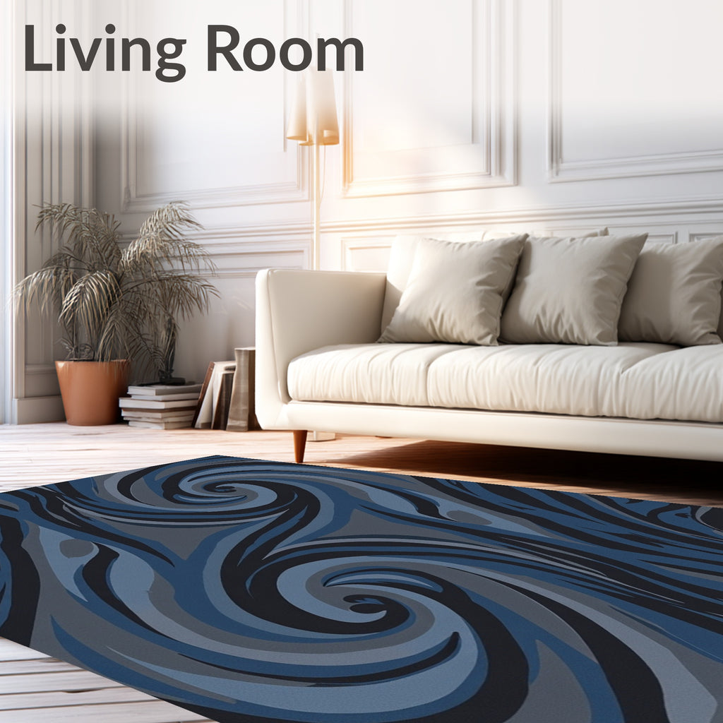 Deep Blue Swirling Brushstroke Rug