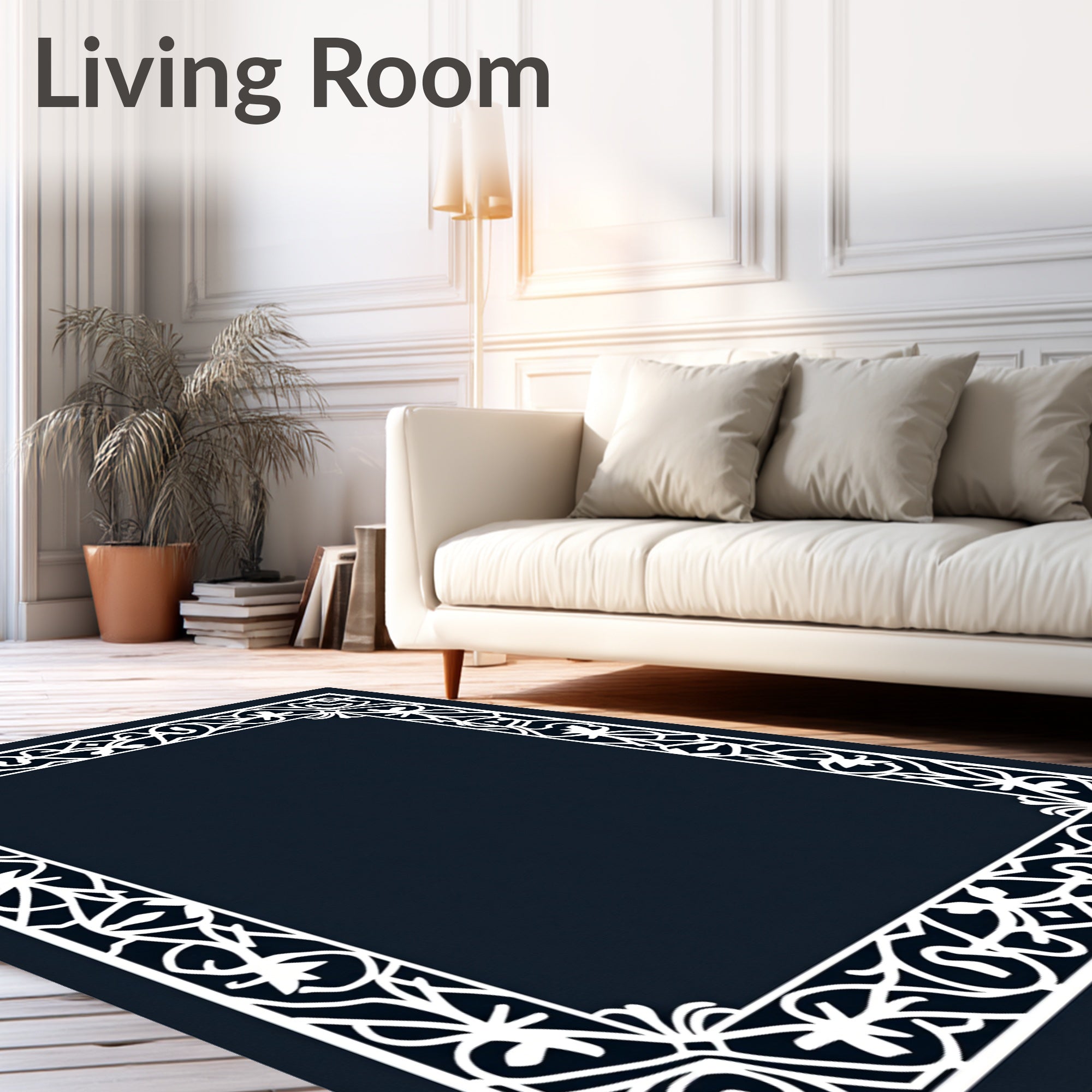 White Vintage Filigree Border Rug