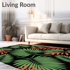 Green Red Tropical Leafy Botanicals Rug