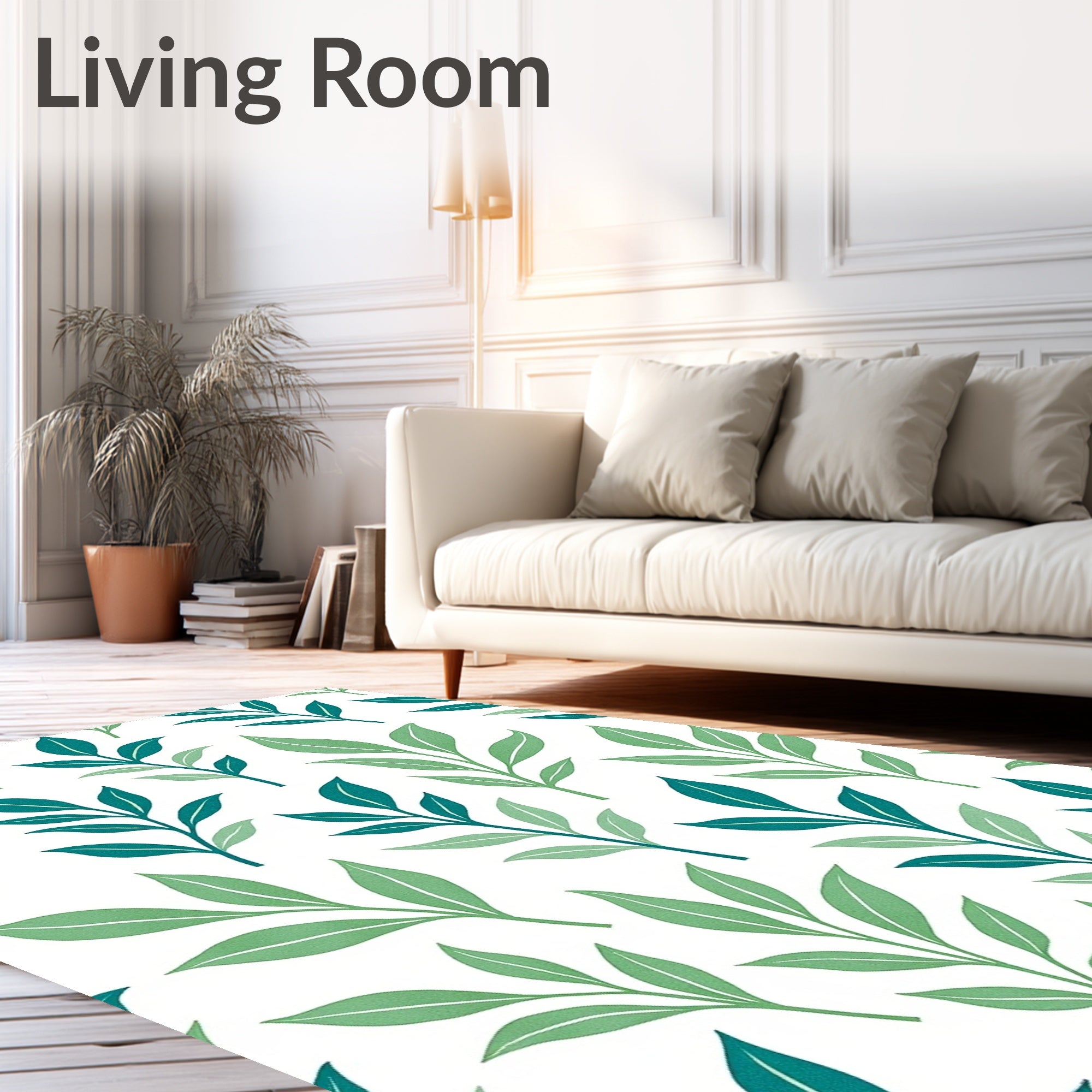 Teal And Green Leafy Branches Rug