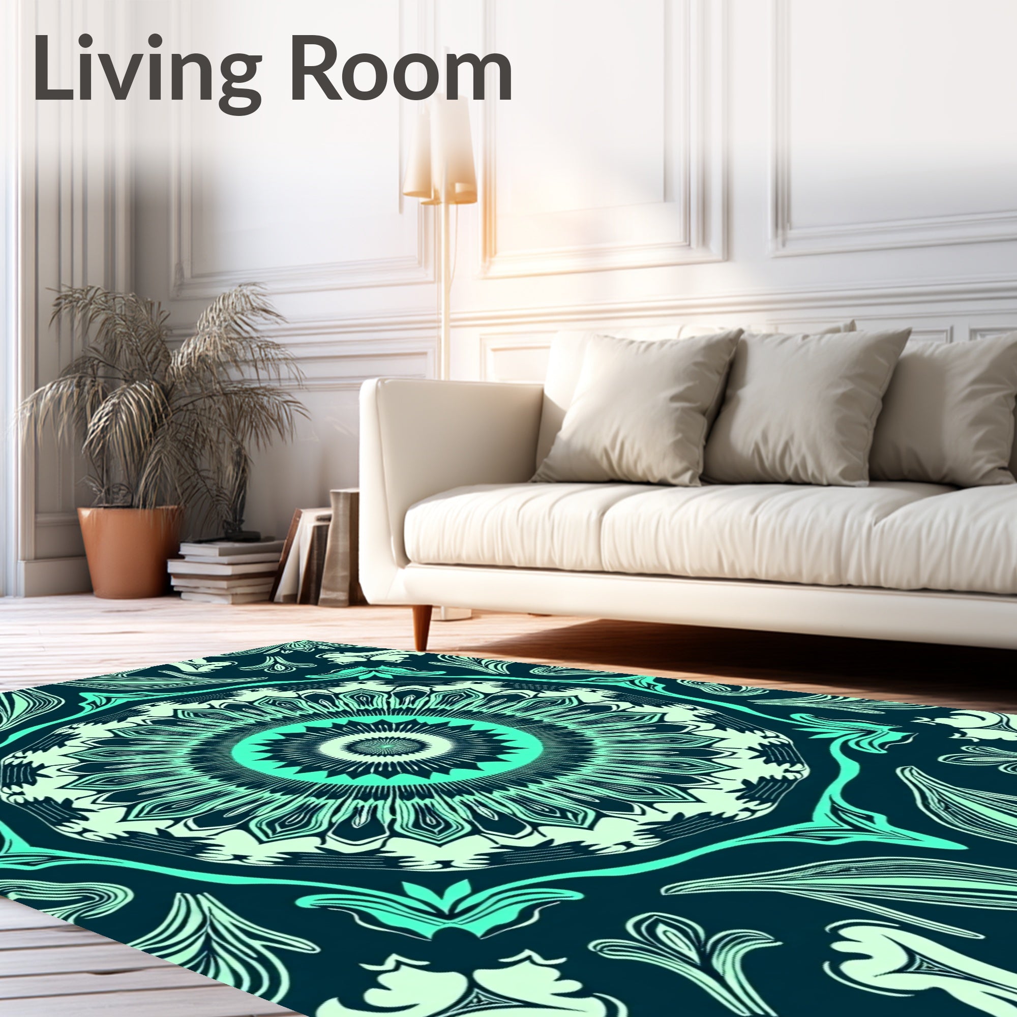 Teal Burst Mandala Floral Rug