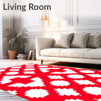 Crimson White Pixelated Geometric Layout Rug