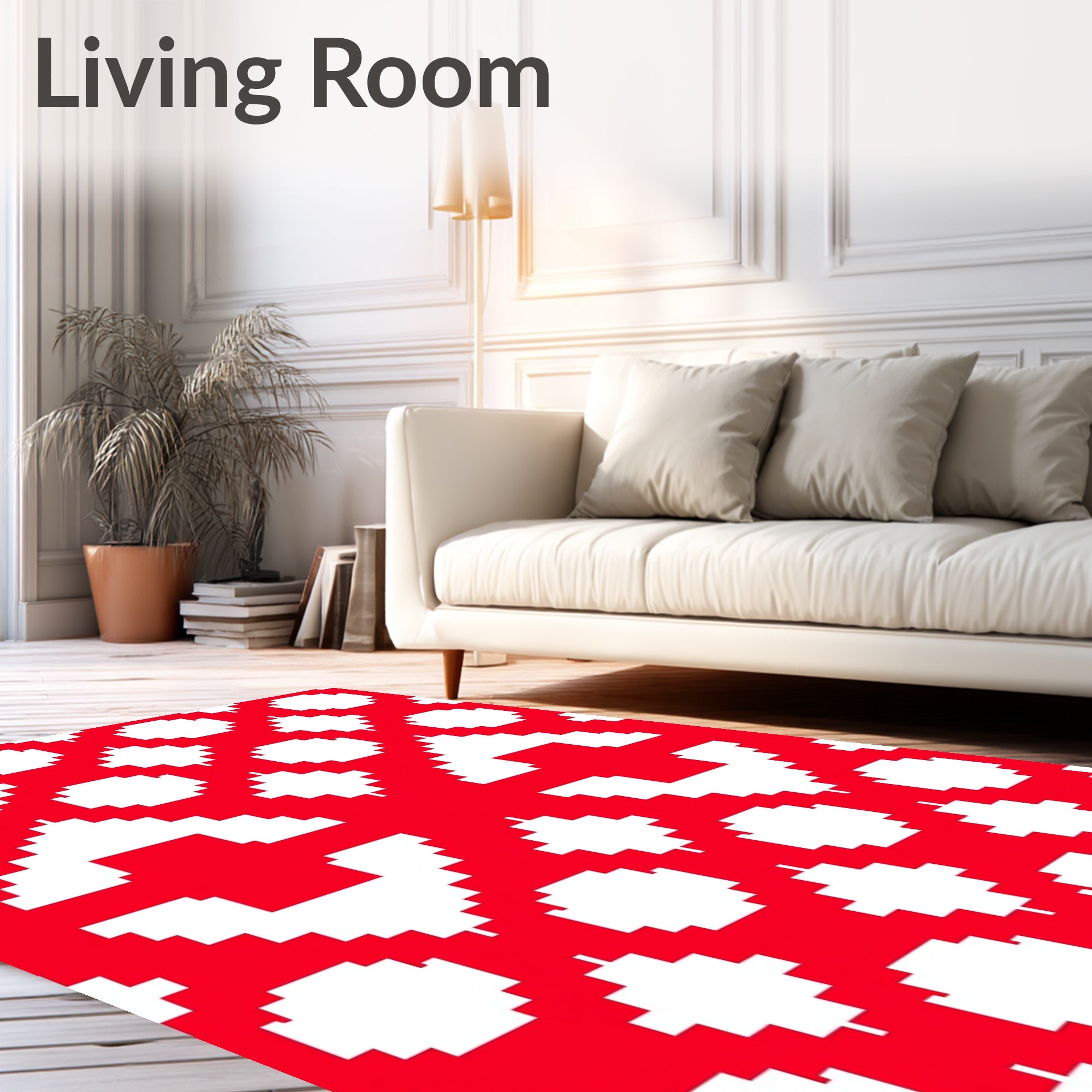 Crimson White Pixelated Geometric Layout Rug
