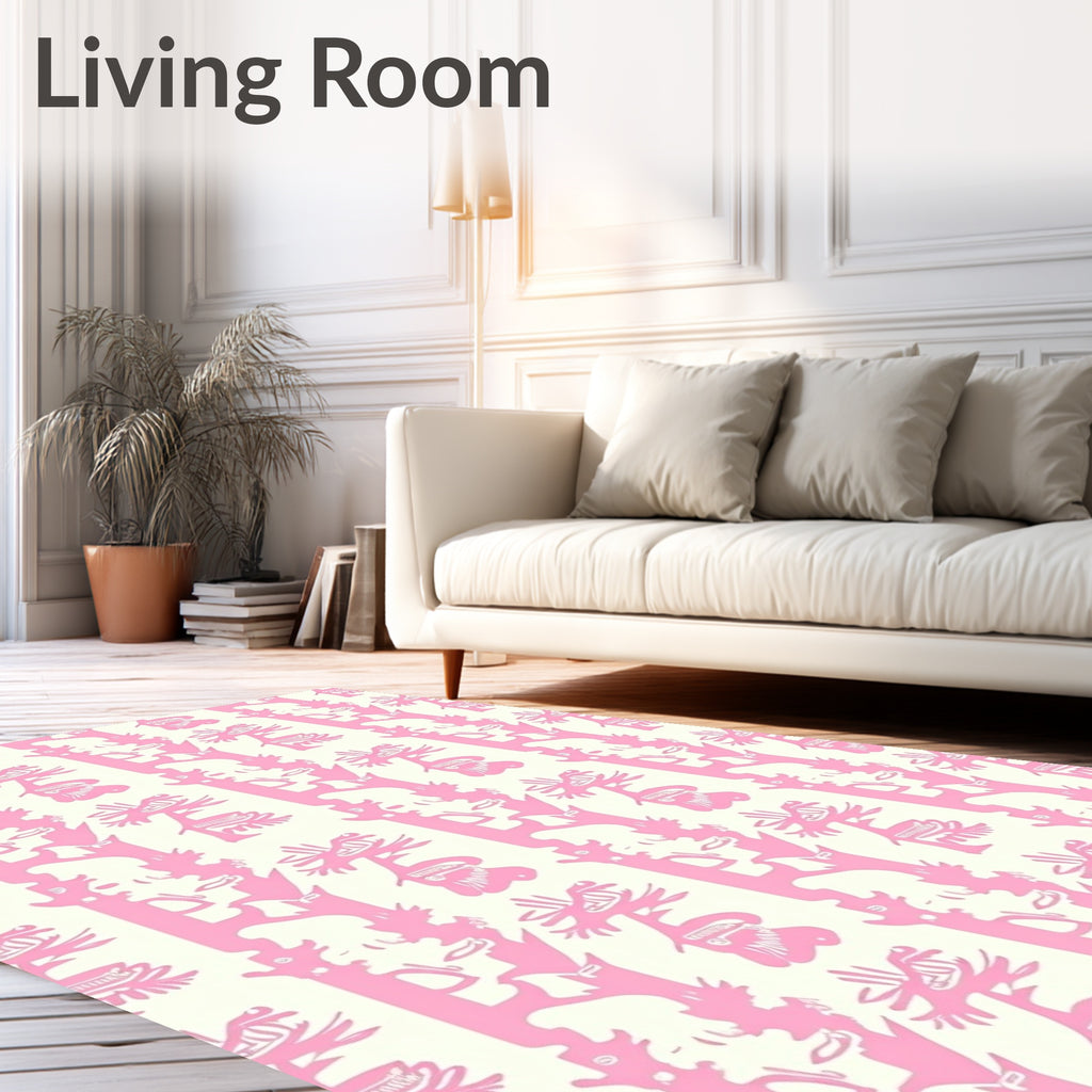 Pink Stylized Floral Tree Stripe Rug