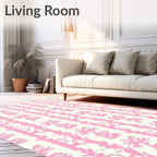 Pink Stylized Floral Tree Stripe Rug