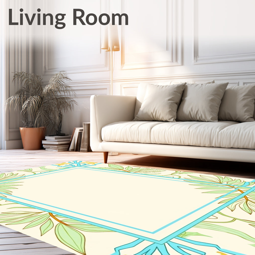Pale Blue Floral Branch Border Rug