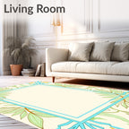 Pale Blue Floral Branch Border Rug