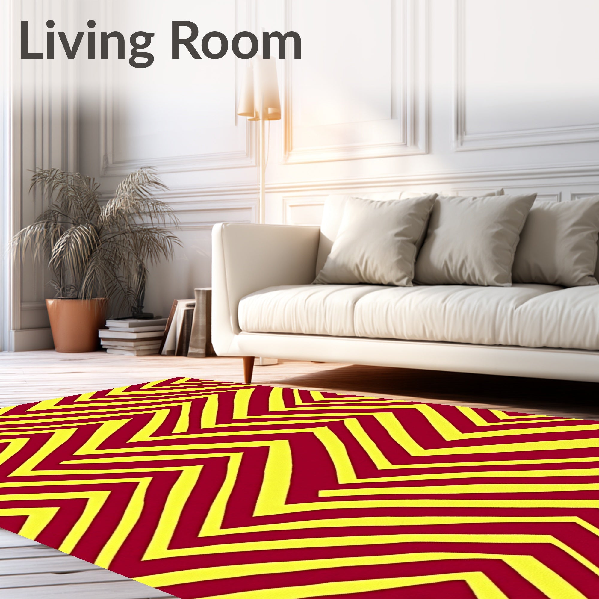 Crimson Yellow Jagged Chevron Stripes Rug