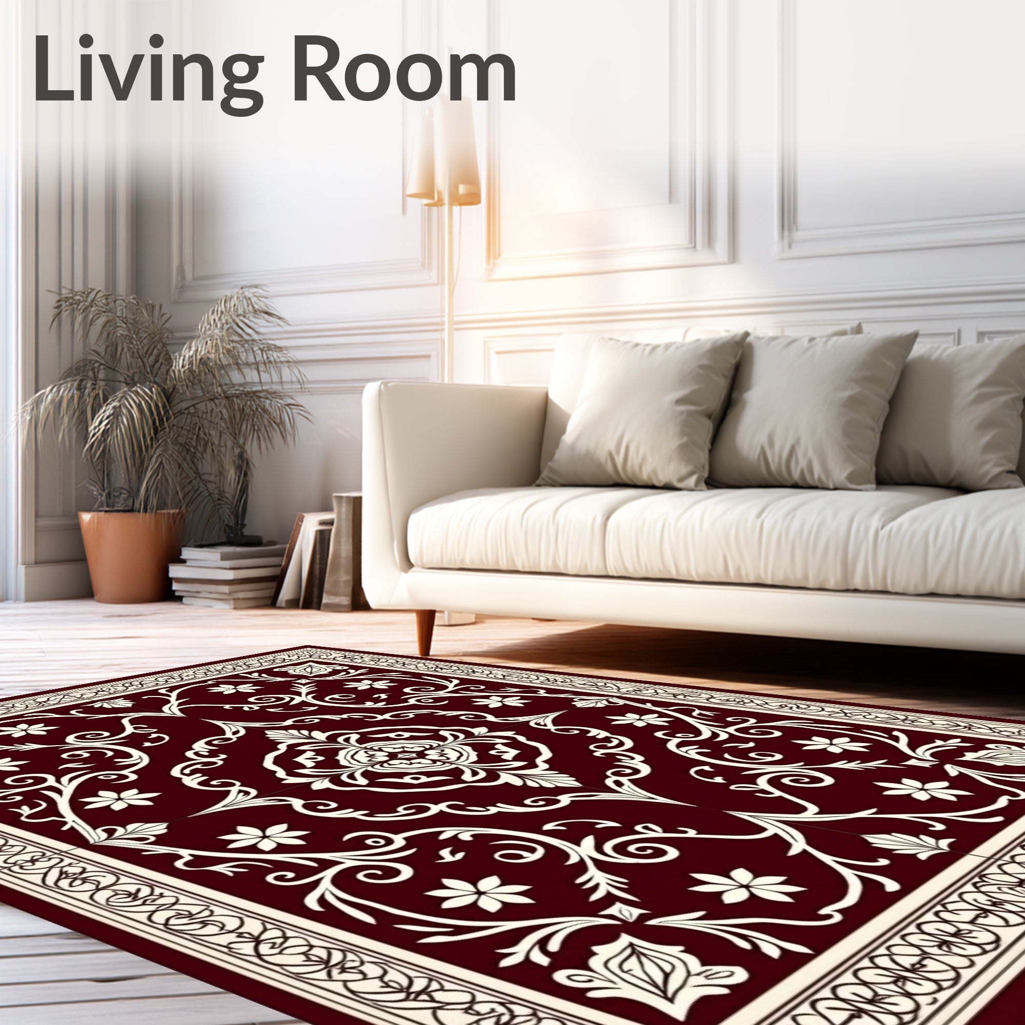 Deep Red Cream Floral Medallion Rug