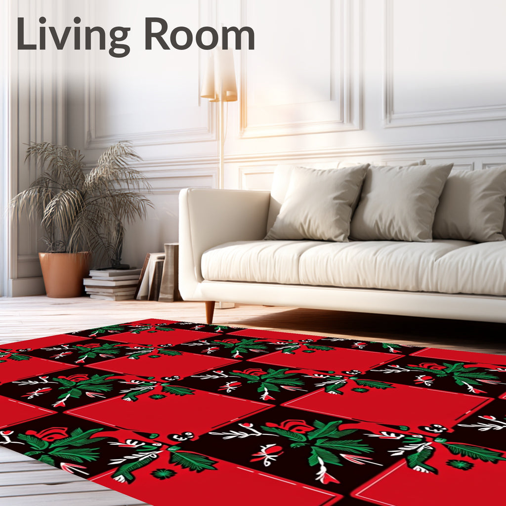 Crimson and Emerald Floral Checkered Rug