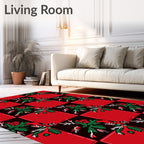 Crimson and Emerald Floral Checkered Rug
