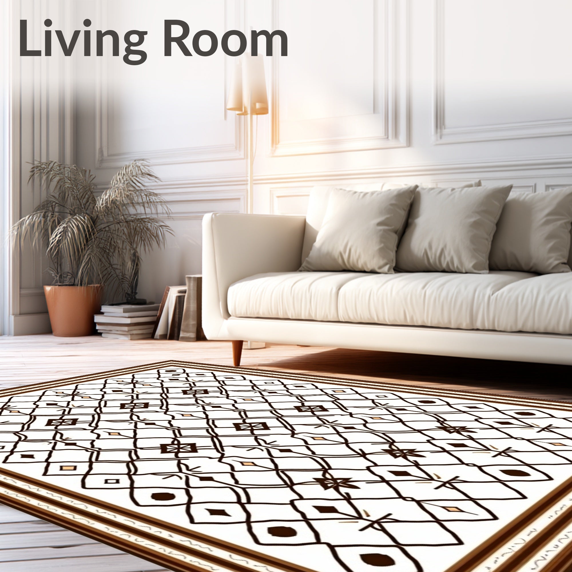 Brown Tan Geometric Lattice Rug