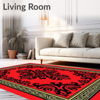 Crimson Black Damask Scrollwork Medallion Rug