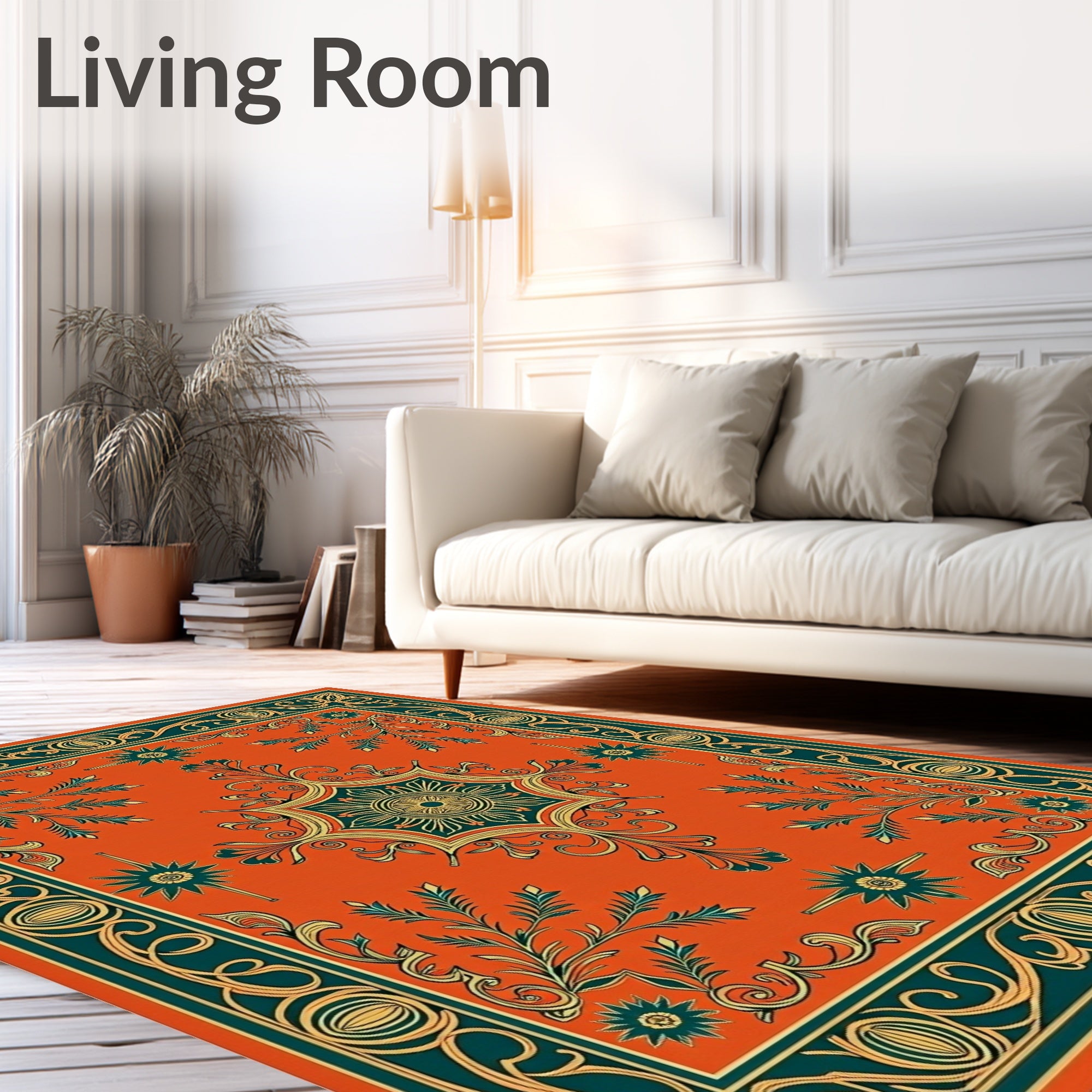 Ornate Teal Geometric Floral Medallion Rug