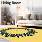 Bold Blue Circular Floral Motif Rug