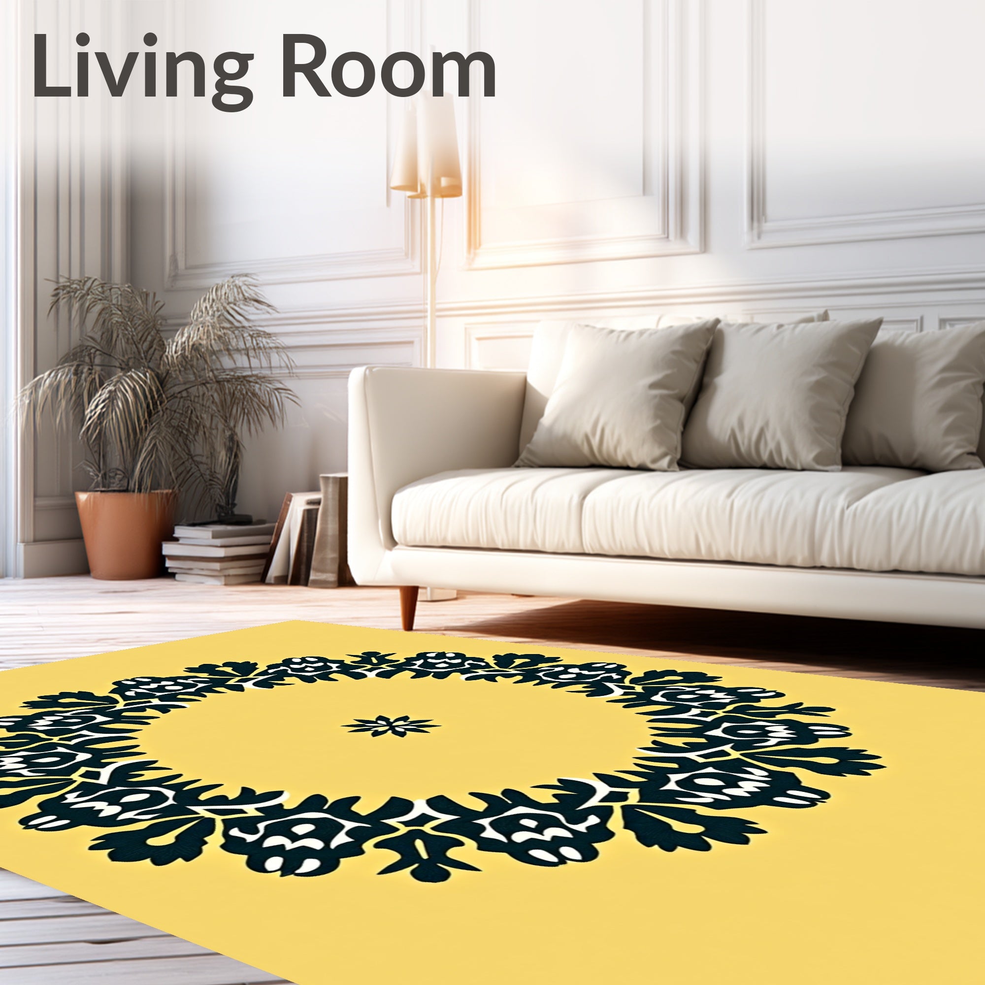 Bold Blue Circular Floral Motif Rug