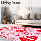 Red Gingerbread Houses Snowflakes Pink Rug