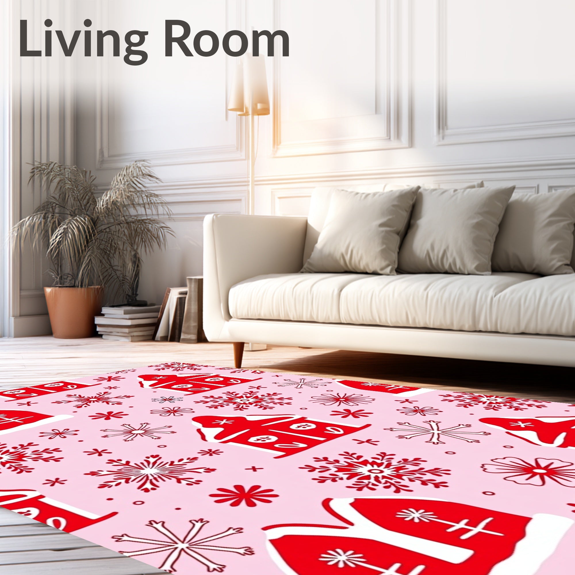 Red Gingerbread Houses Snowflakes Pink Rug