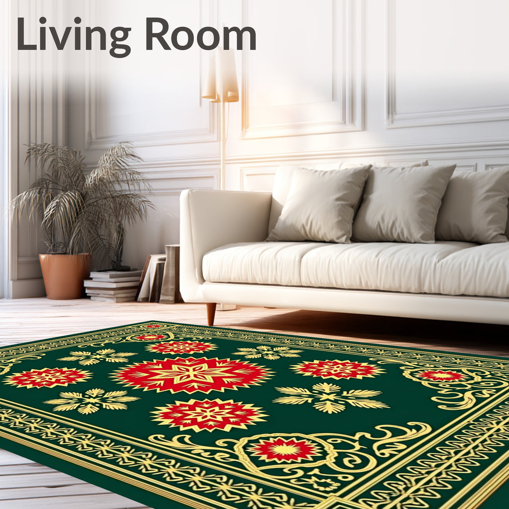 Emerald Red Gold Starburst Medallion Rug