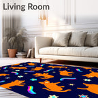 Whimsical Orange Cats Rainbow Stars Rug