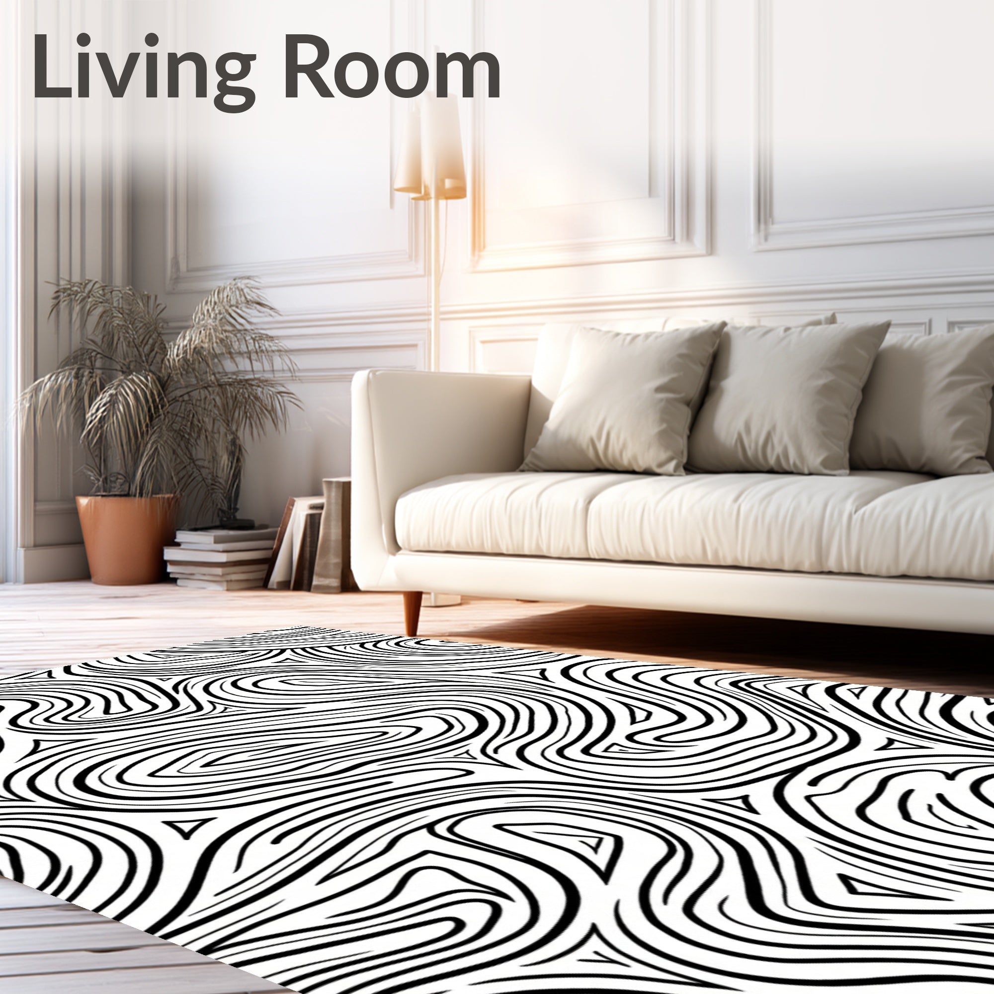 Black and White Organic Swirls Rug