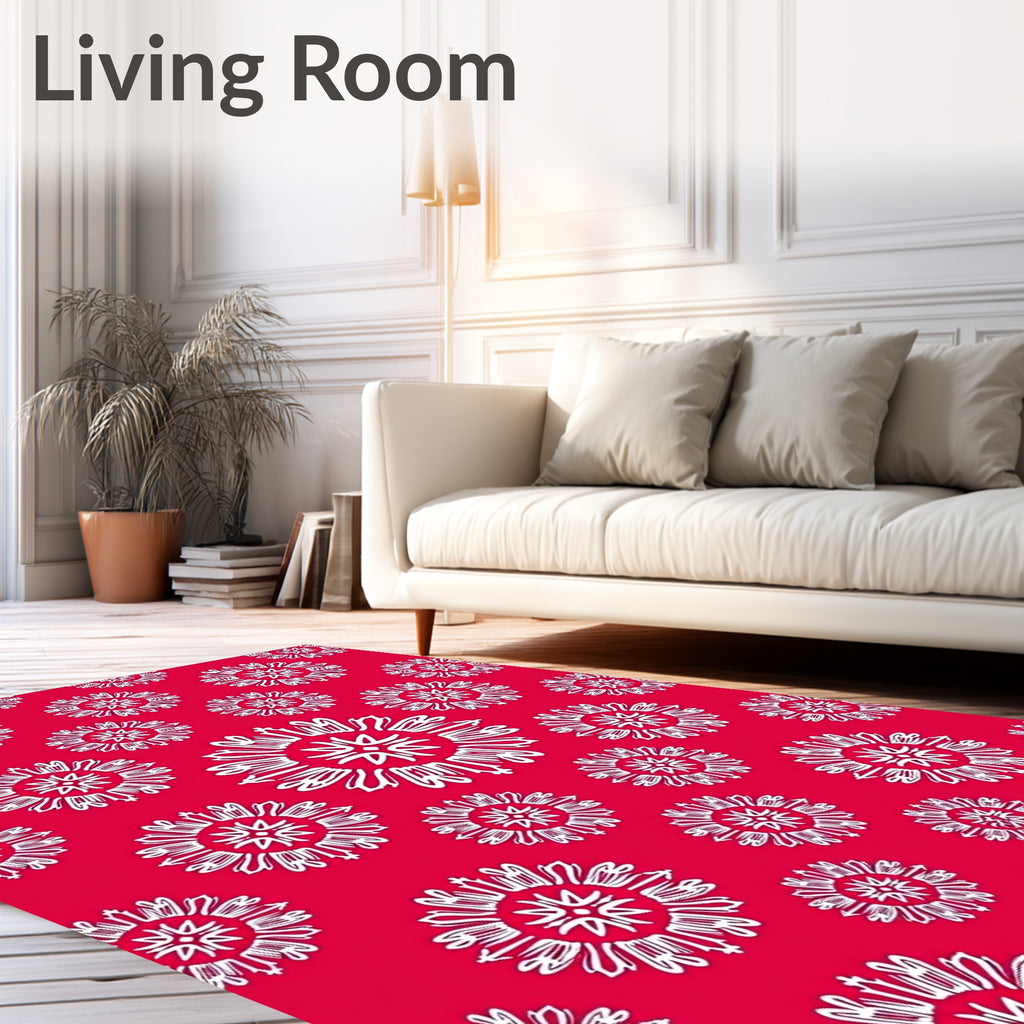 White Floral Sunburst Medallion Red Rug