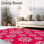 White Floral Sunburst Medallion Red Rug