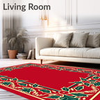 Festive Red Green Holly Border Rug