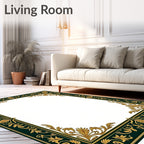 Ornate Emerald Gold Leaf Border Rug