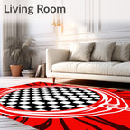 Vivid Red Checkerboard Emblem Rug