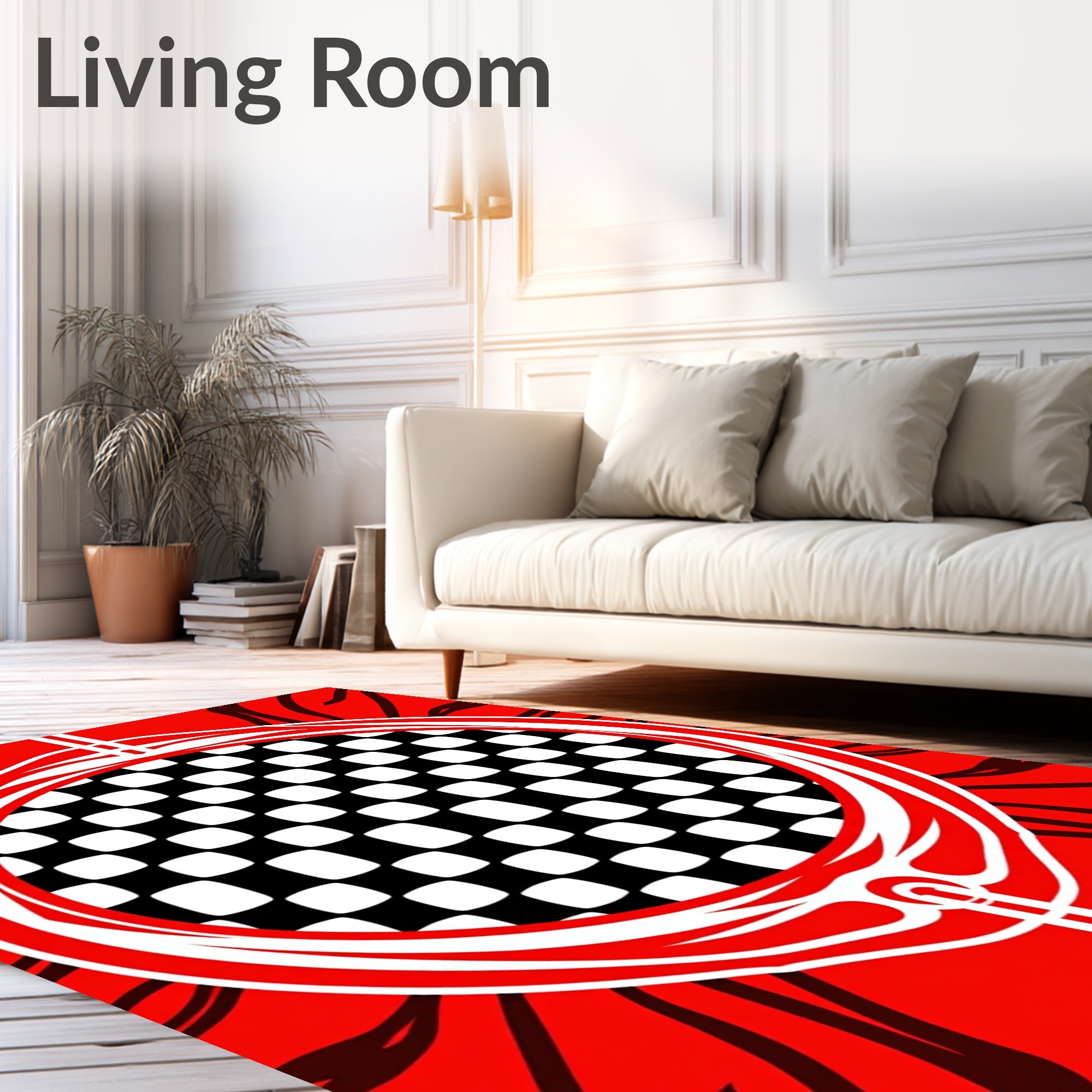 Vivid Red Checkerboard Emblem Rug