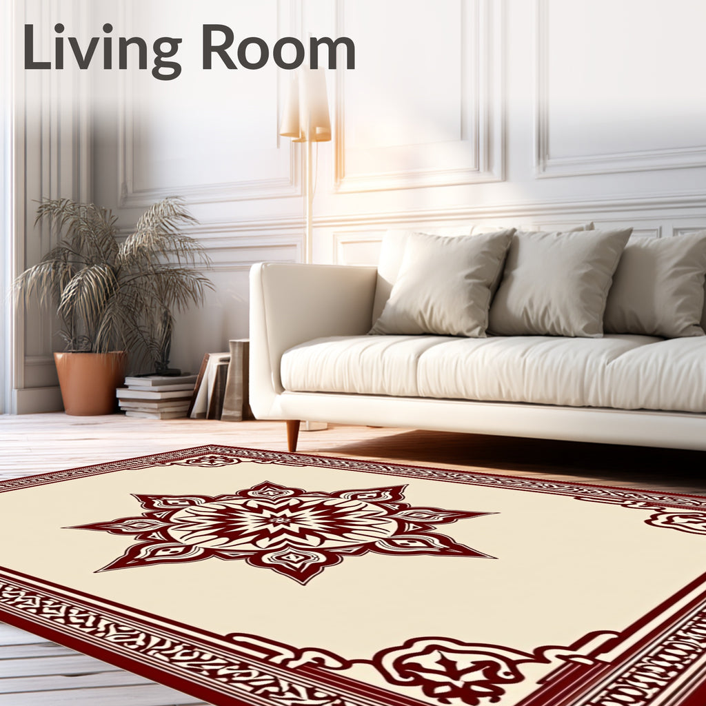 Maroon Starburst Medallion Border Rug