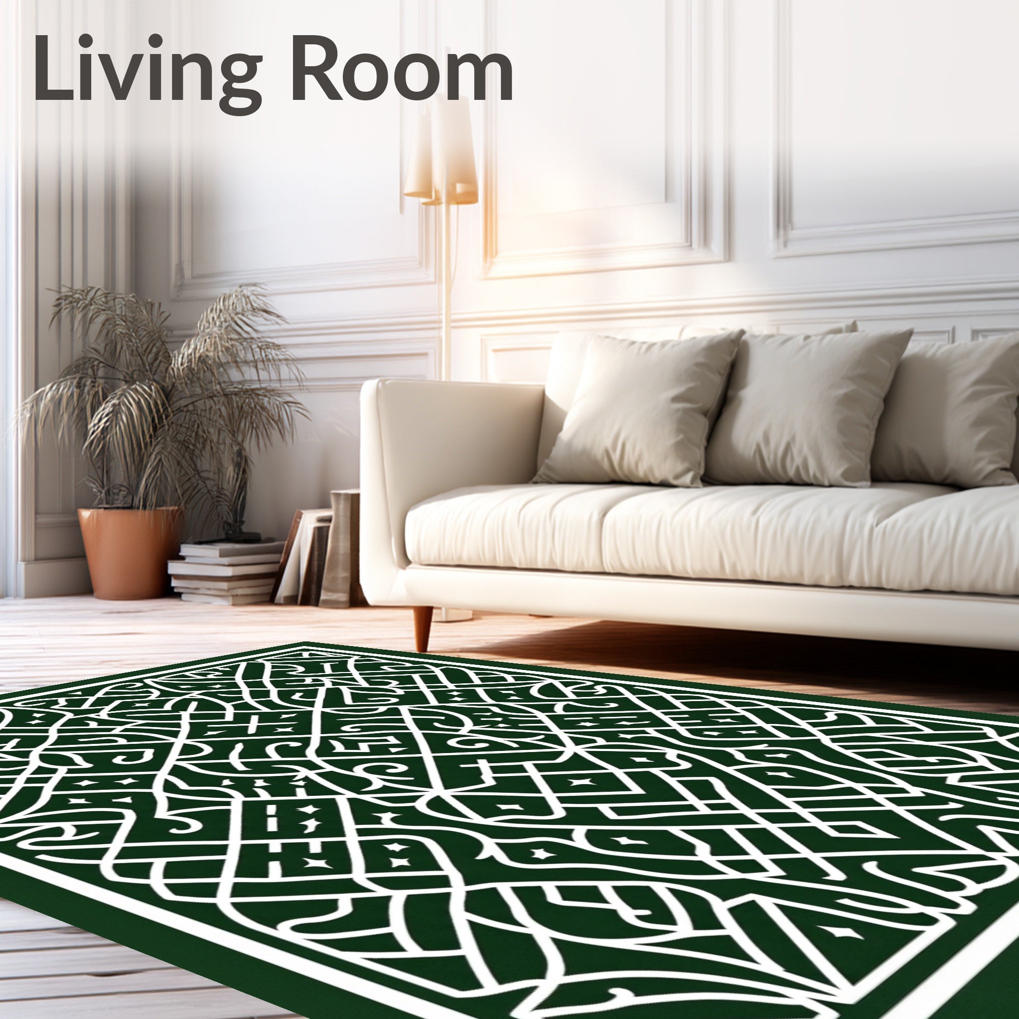 Intricate White Emerald Celtic Knot Rug
