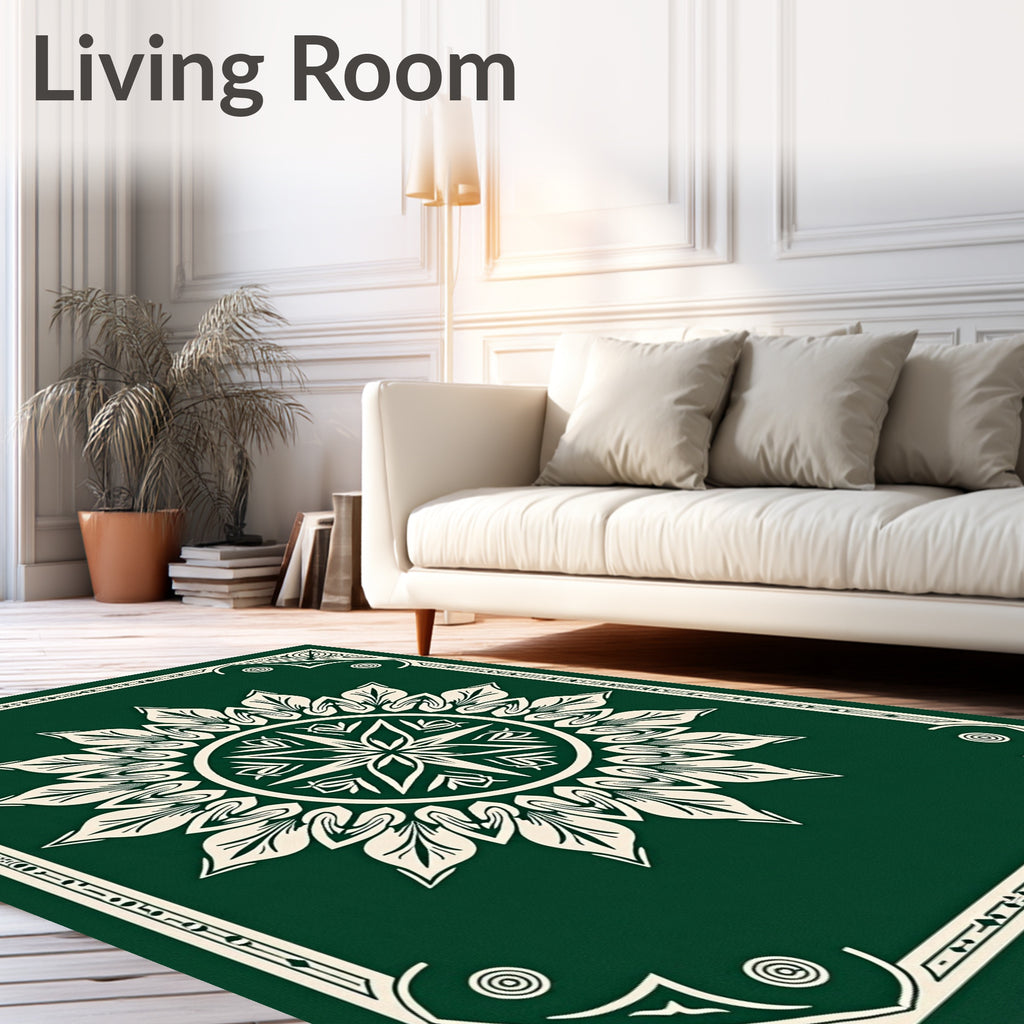 Emerald Green Floral Mandala Frame Rug