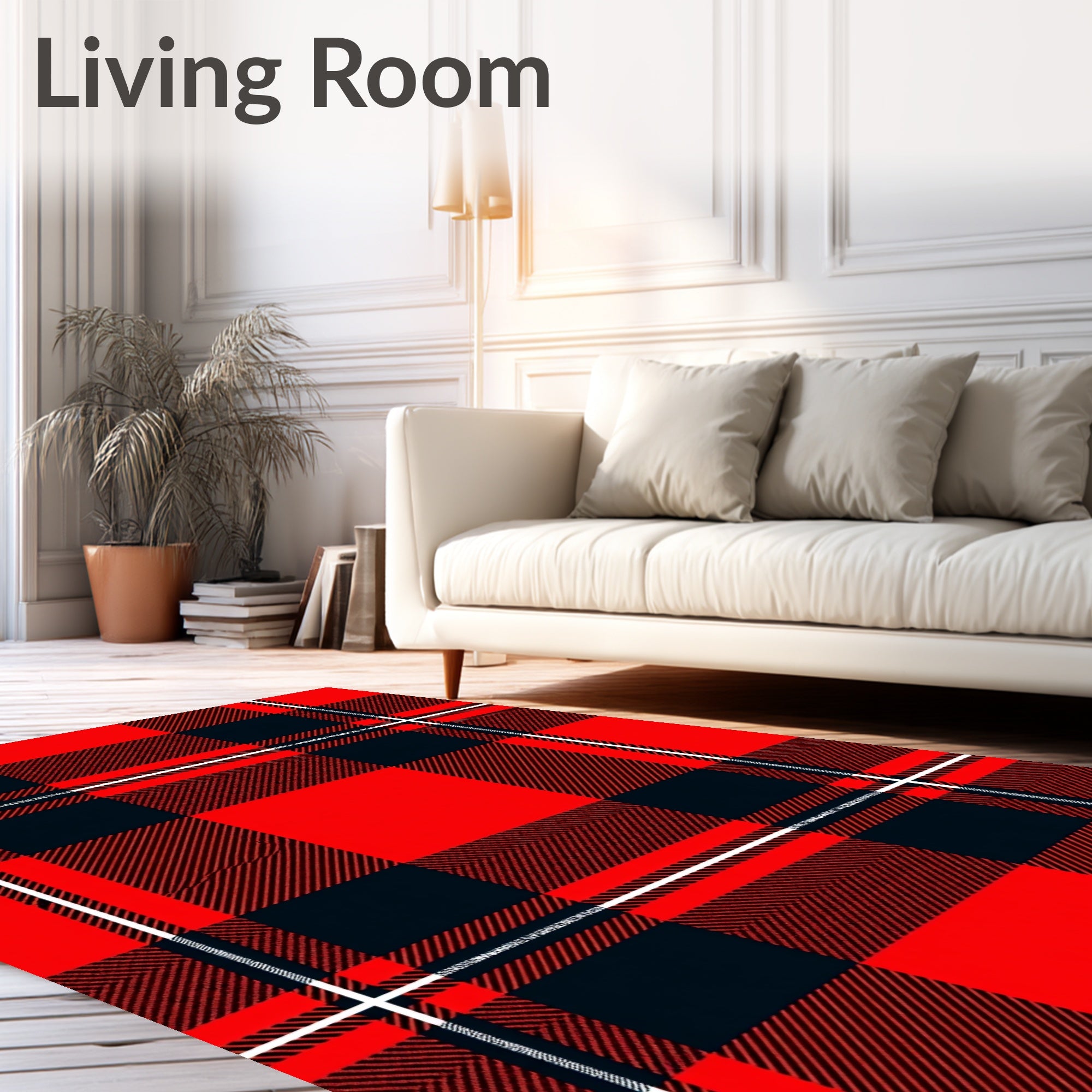 Classic Red Black Plaid Squares Rug