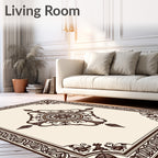 Dark Brown Ornamental Floral Medallion Border Rug