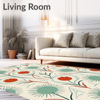Teal Coral Whimsical Floral Illustration Rug