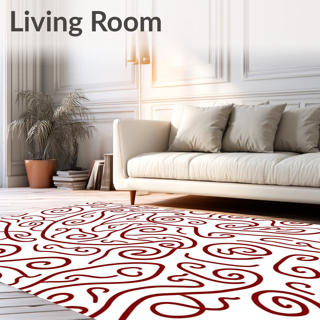 Crimson Swirl Abstract Organic Lines Rug