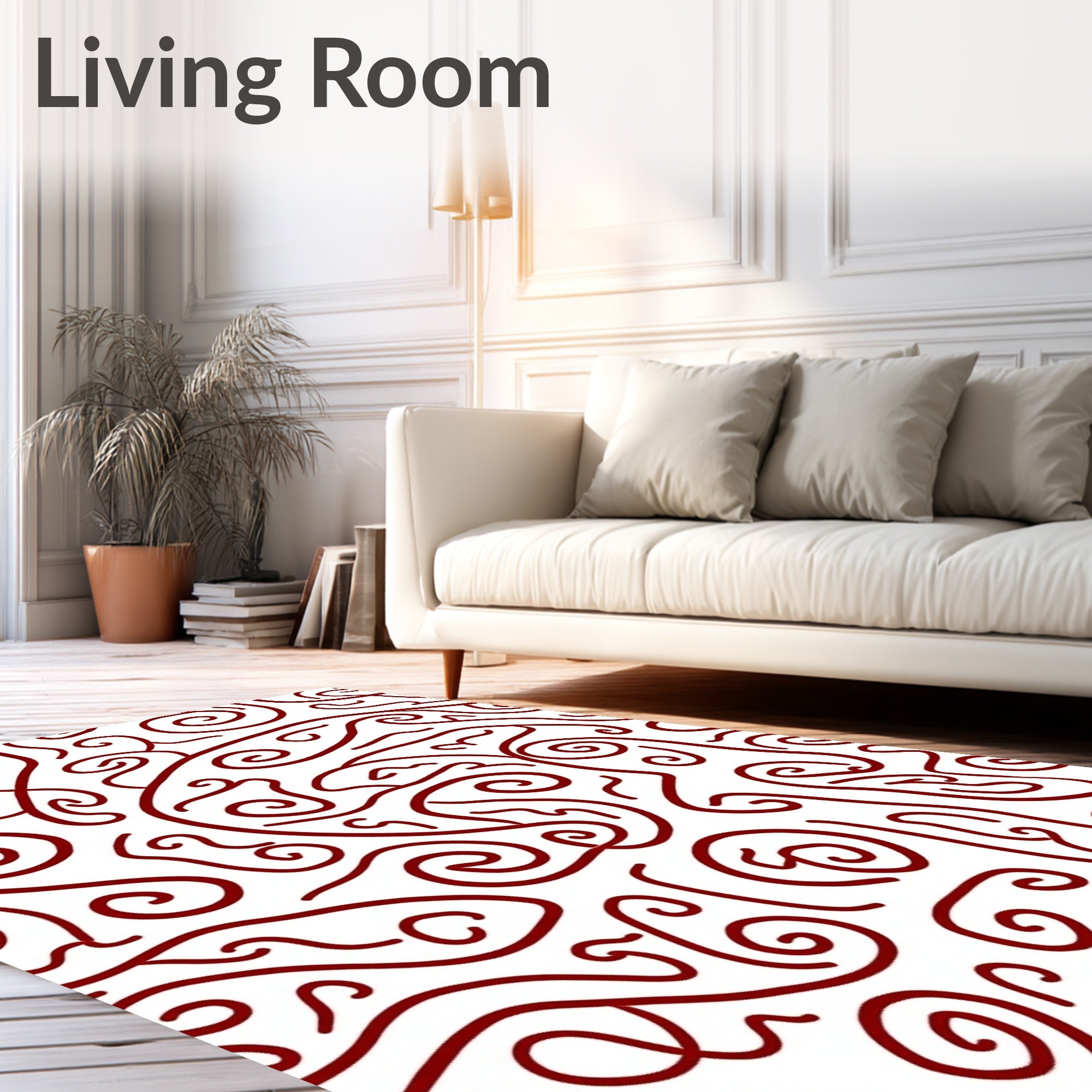 Crimson Swirl Abstract Organic Lines Rug