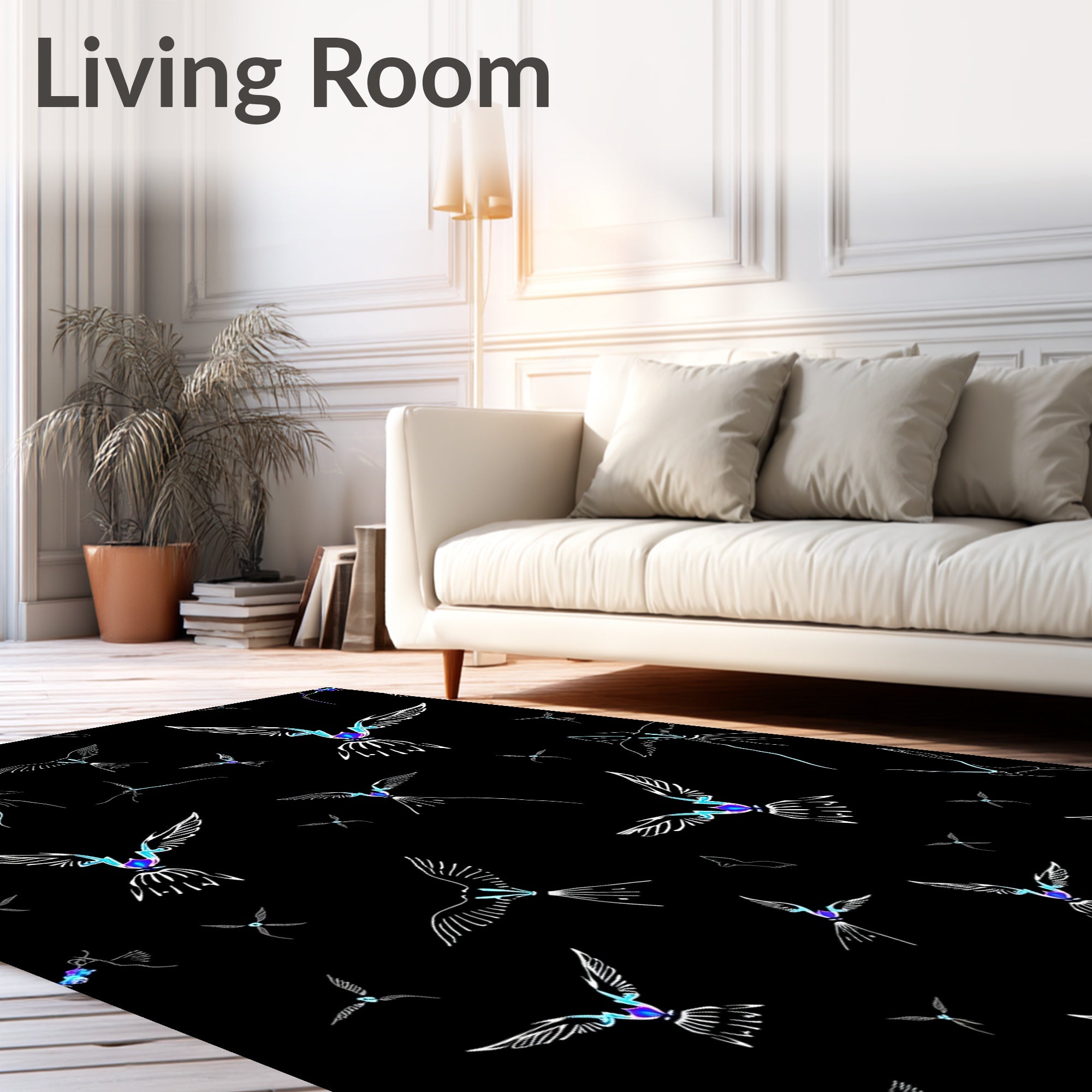 Ethereal Winged Birds Gradient Accents Rug