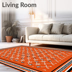 Vibrant Orange Lattice Floral Accents Rug